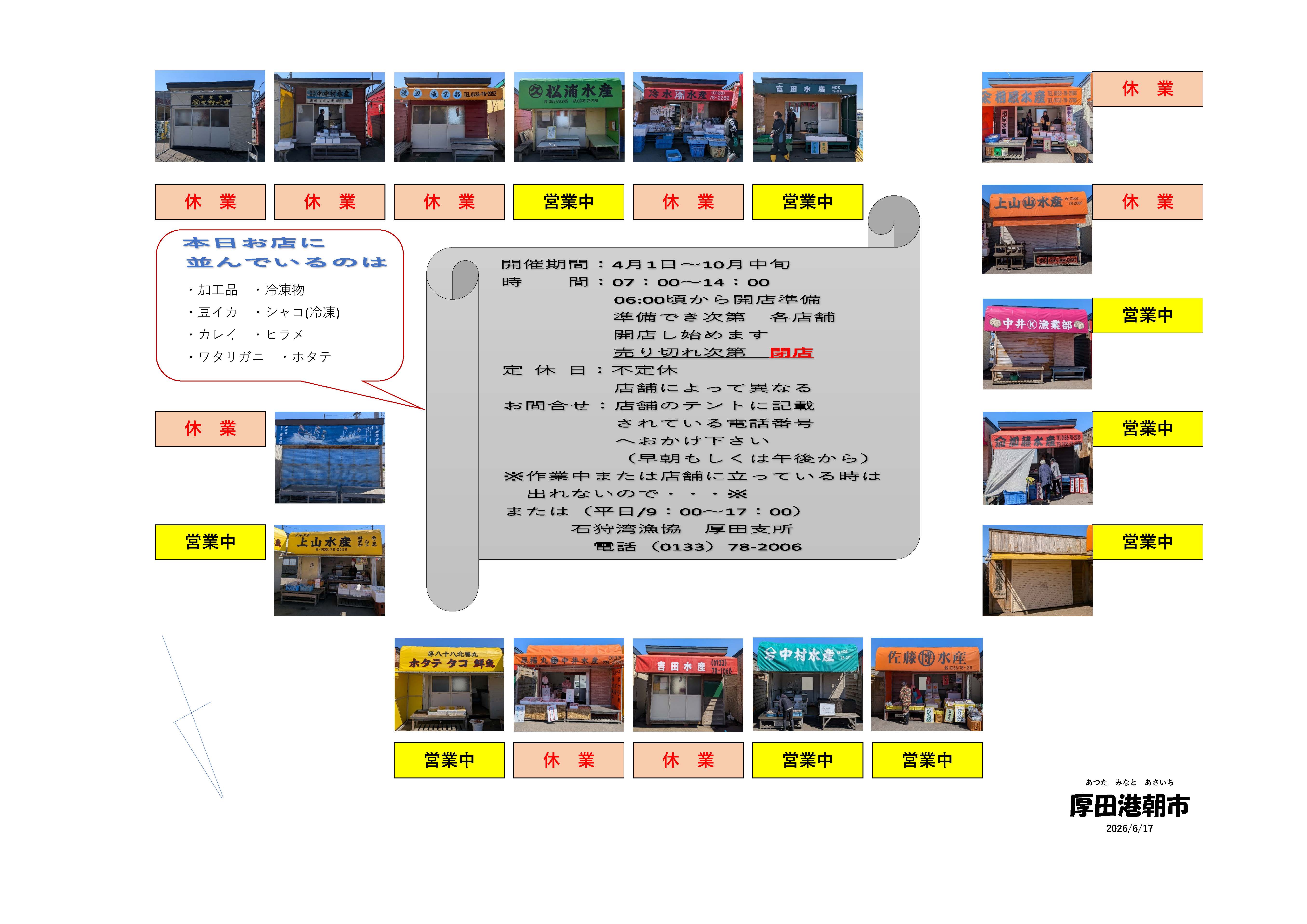 厚田港朝市開店情報