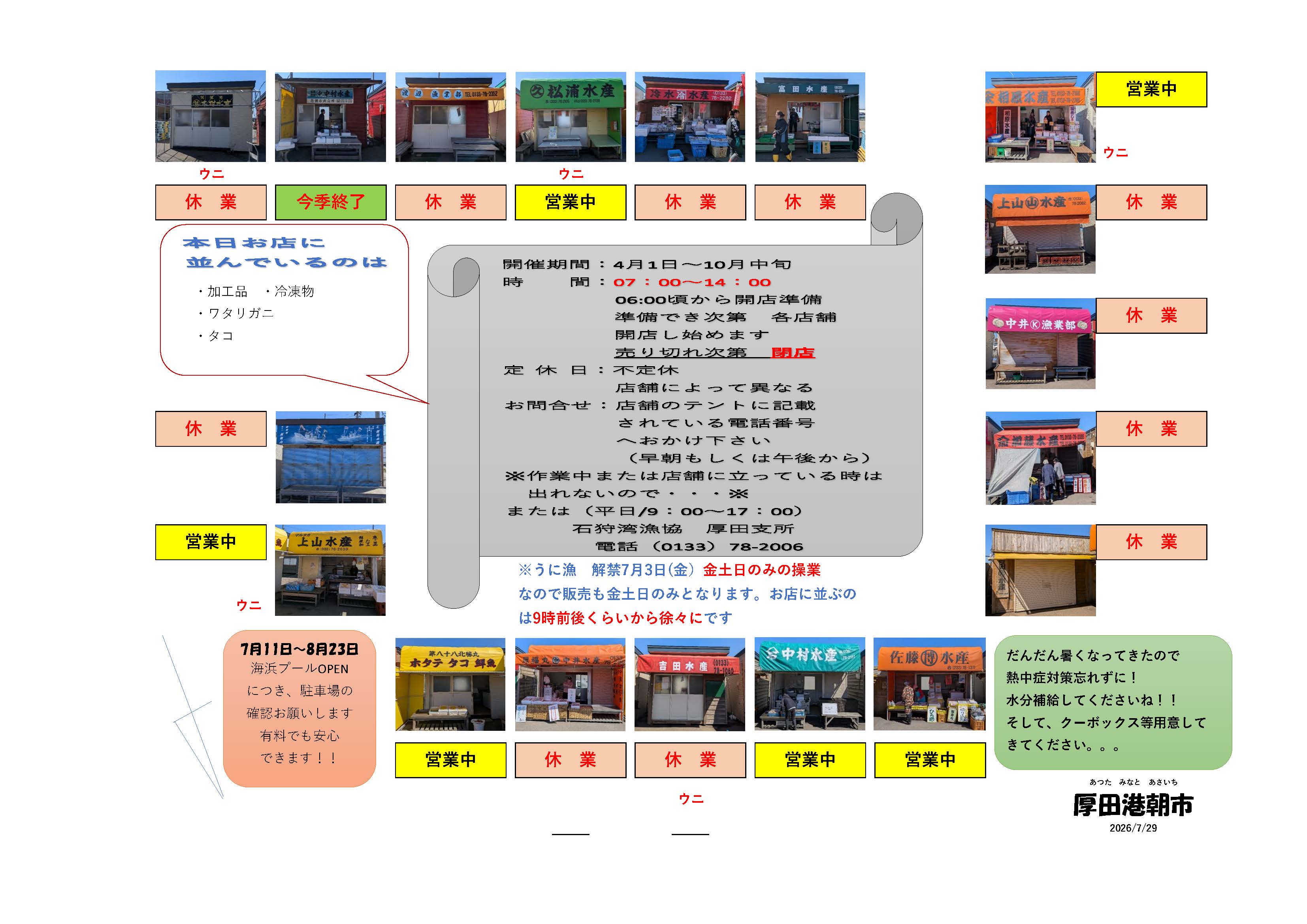 厚田港朝市開店情報